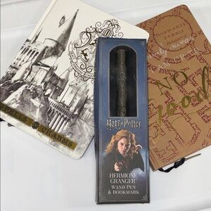 NEW 3 LOT HARRY POTTER LOT 2 Journals Hermione Granger Wand Pen and bookmark